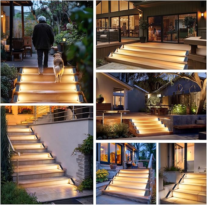 Motion Sensor Solar Step Lights for Outside, 4-Pack Outdoor Stair Lights Waterproof IP67, Solar Powered LED Outdoor Step Lights Decor for Yard Garden Porch Patio Pathway Deck, Warm White