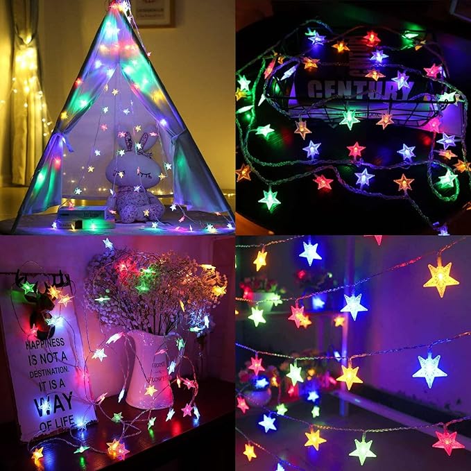 ITICdecor Star String Lights 15 FT 30 LED Fairy Christmas Light Battery Operated Indoor Outdoor Twinkle Lights Bedroom Decor for Party Wedding Xmas Tree (Multicolor)