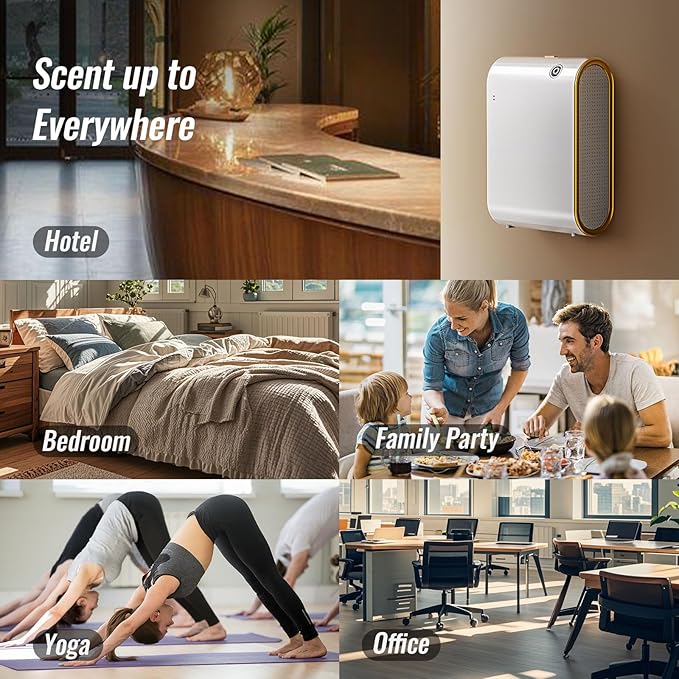Waterless Essential Oil Diffuser for Home and Commercial Use, 350ml Capacity for 1500 sq ft, Smart Scent Diffuser for Large Room, Bluetooth Hotel Collection Diffuser with App Control, White and Gold