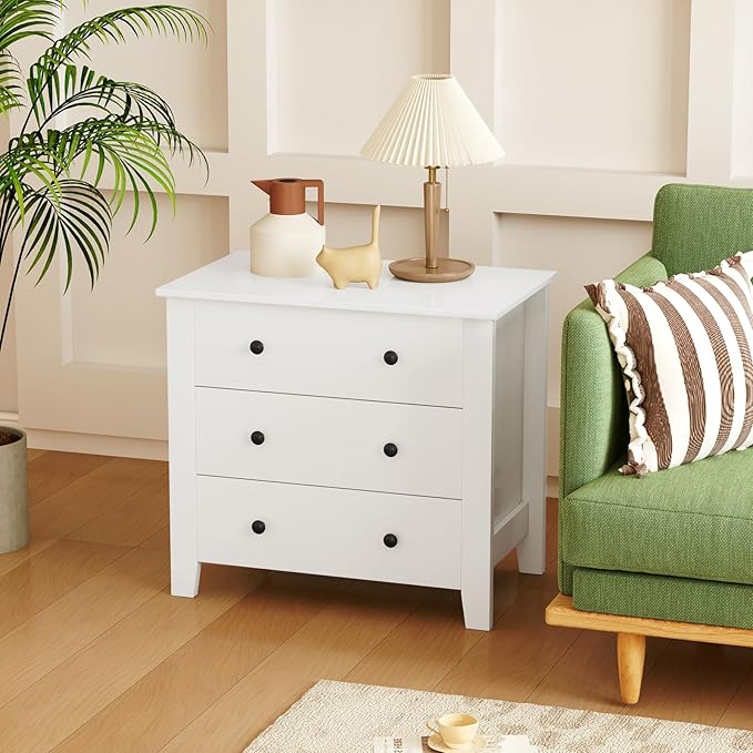 Giantex Small 3-Drawer Dresser for Bedroom - 28.5” x 18” x 26” Wide Chest of Drawers, Modern Large Nightstand, Storage Cabinet, Closet Storage Organizer for Living Room, Hallway (White)