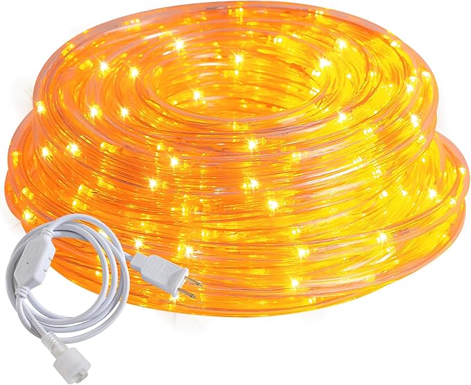 50ft Orange Rope Lights, Connectable for Indoor & Outdoor,110V Transparent Flexible Tube Lights,Waterproof Clear LED Rope Lighting for Outside, Deck, Patio, Pool, Camping, Bedroom Decor Landscape