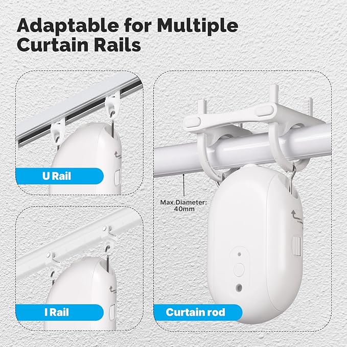 Automatic Curtain Opener, easy to install，with Remote Smart Curtain ，Bluetooth Curtain Robot with App, Voice, Rails Compatible with Alexa, Google Home, Tuya, Smart Life APP (Bluetooth curtain robot)