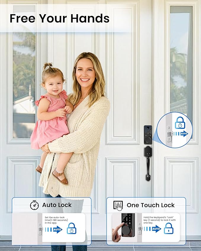 Smart Deadbolt Lock Set, Fingerprint 5-in-1 Keyless Entry Door Lock with Handle, Touchscreen Keypad, APP Control, Auto Lock, Easy Install for Front Door