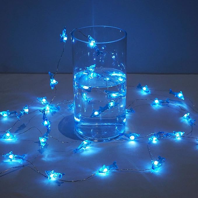 Decorman Dolphin Decorative String Lights, 14ft 40 LED 8 Modes Cool White Weatherproof Battery Operated Ocean Theme Lights for Bedrooms Parties Weddings Gardens with Remote and Timer