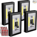 LED Night Light Switch, 12 Total Batteries Included, 200 Lumen Wireless COB LED Switch Light, Under Cabinet, Shelf, Closet, Garage, Kitchen, Stairwell and Emergency, Battery Operated, 4 Pack Black