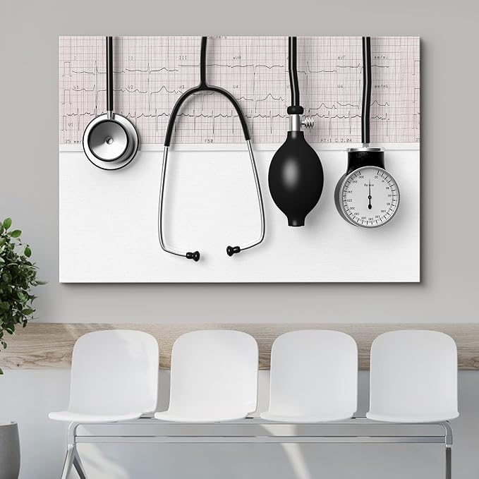 wall26 Canvas Print Wall Art Doctor Stethoscope Blood Pressure Pump Medical & Hospital Health Photography Realism Fitness Therapeutic Colorful Decorative for Living Room, Bedroom, Office - 24"x36"