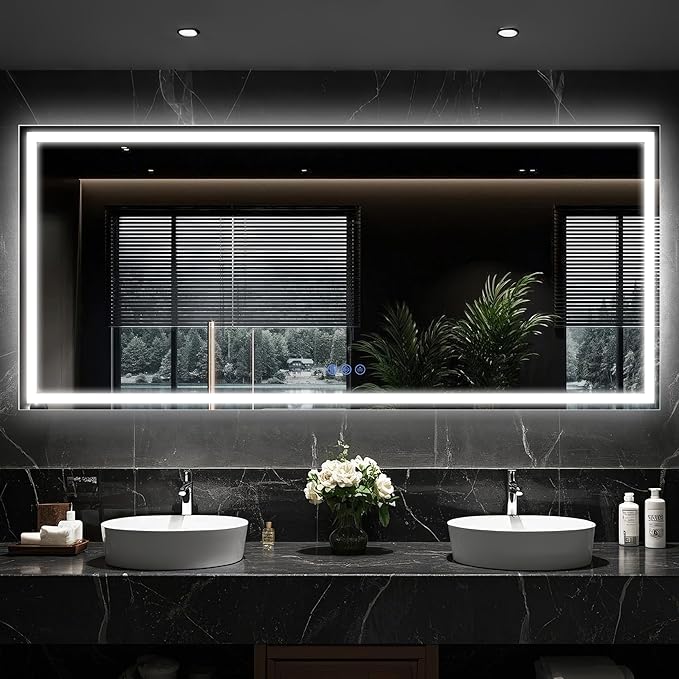 Antok 72"x 32" LED Bathroom Mirror with Lights, Anti-Fog, Dimmable, Lighted Vanity Mirror with Tempered Glass, Memory Function, 3 Light Modes, Safe Use, Horizontal, Vertical, Wall Mount