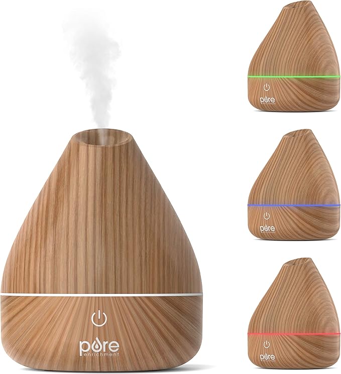 Pure Enrichment PureSpa Natural Aromatherapy Oil Diffuser (Natural) - Ultrasonic Air Deodorizer with 200ml Water Tank, Wood-Grain Accents, Soft Color-Changing Lights, and Auto Safety Shut-Off