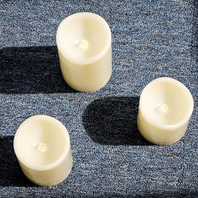 salipt Flameless Candles, LED Flickering Candles Set of 6 (H 6" xD 3") Battery Operated Candles,Waterproof Flameless Candles, Resin Plastic, Indoor Outdoor Use, Lvory White