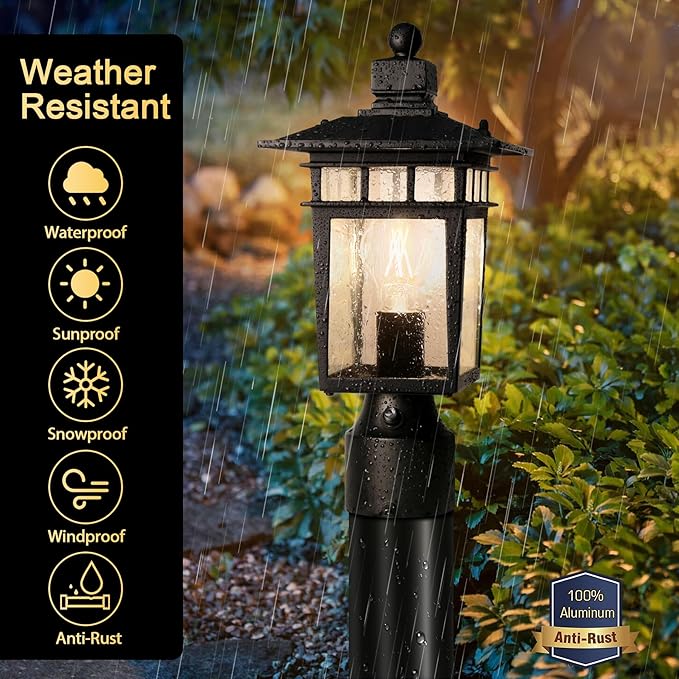 Dusk to Dawn Outdoor Post Lights, Waterproof Lamp Post Light Fixture, Aluminum Lamp Posts Outdoor Lighting Pole Lantern for Outside Yard Patio Pathway Garden Deck, Hard Wired (2 Pack, Black)