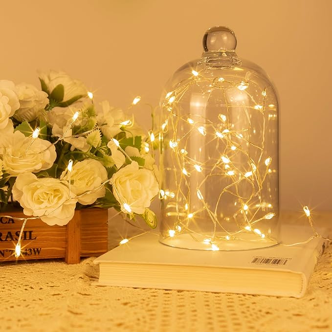 Fairy Lights Plug in, 50FT 500LED Firecracker String Lights Waterproof Silver Wire, for Bedroom/DIY/Party/Garden/Porch/Patio/Backyard/Christmas Tree, with Remote Timer & 8 Modes, Warm White