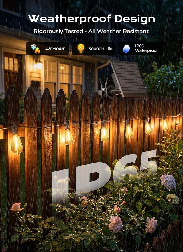 Brightown 100FT Solar String Lights Outdoor Waterproof, Patio Lights with Remote and 31+2 LED Shatterproof Bulbs, Dimmable & Timable, 3 Light Modes, Solar Lights Outdoor for Yard Camping Party Outside