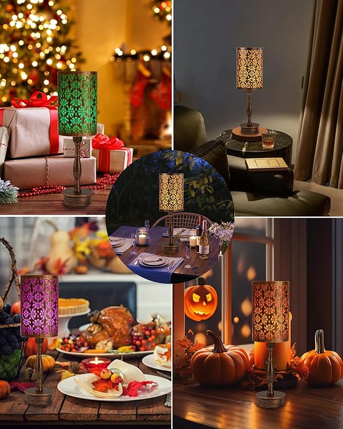 UMEXUS Rechargeable Cordless Table Lamp with Remote, Timer & Dimmer & RGB, Battery Operated, Small Touch Bedside Night Lights, Antique Ambient Lighting for Patio Dining Bedroom Living Room Table