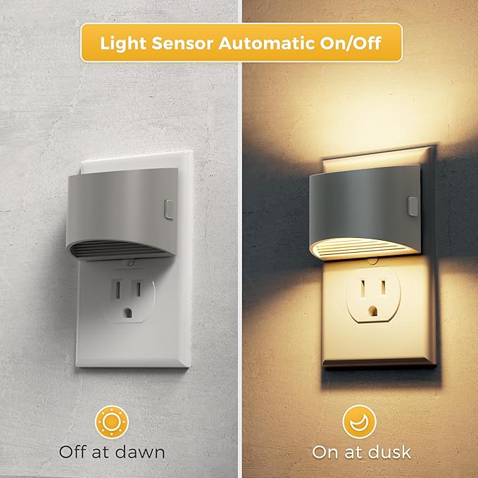 L LOHAS LED Night Lights Plug into Wall, Dimmable Night Light with 3 Level Brightness, 3000K Soft White, 2 Pack, Cement Gray Housing