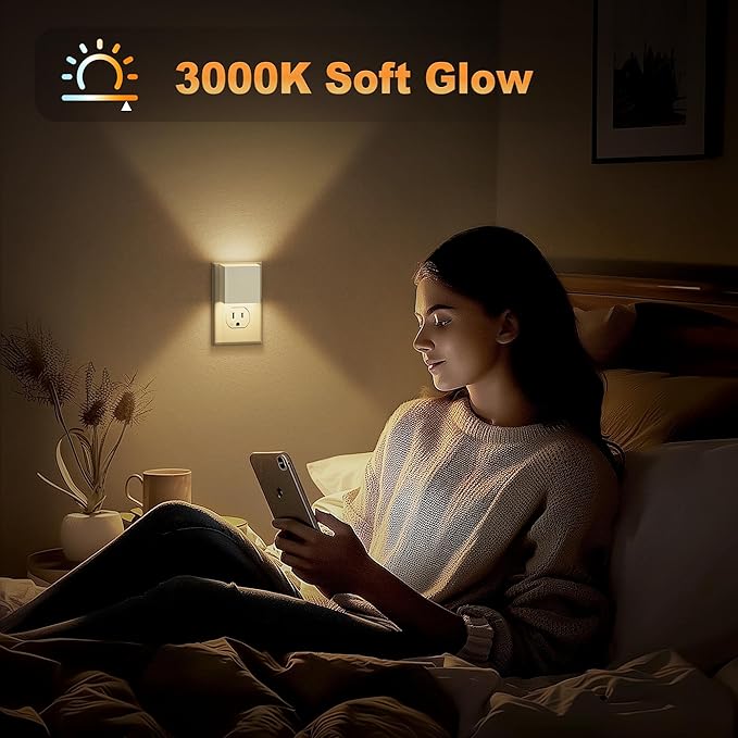 JandCase Night Light,Automatic Night Lights Plug into Wall,Dusk to Dawn,2 Pack Soft White 3000K Brightness Adjustable Nightlight for Kids Bedroom Bathroom Hallway Kitchen