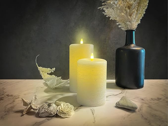 LumiPur Signature Natural Glow Flickering Flameless LED Wax Pillar Candle (3.5" x 5", Linen White)