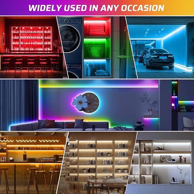 RGBWW+IC LED Strip Lights 50Ft, Dimmable Multi-Colored+3000K-6500K LED Lights with Remote and APP, Flexible Self-adhesive Color Changing LED Tape Lights, 24V Cuttable DIY Strip Lighting for Home Stair