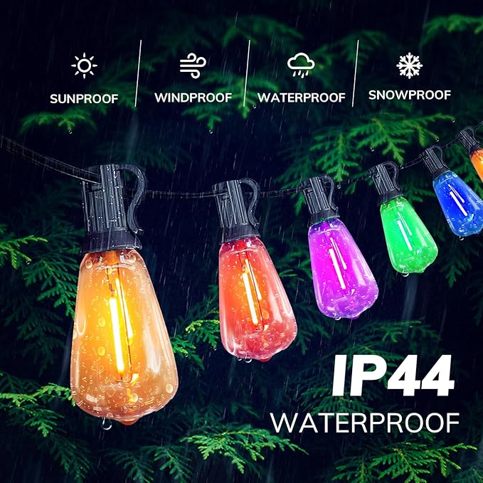 Achin 50FT Outdoor String Lights Multicolor Patio Lights Waterproof with 25+2 LED ST38 Colored Bulbs Shatterproof, Colorful String Lights for Christmas, Party, Holiday