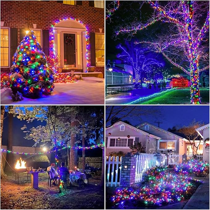 99ft Christmas Decorative Mini Lights, 300 LED Transparent Wire Fairy Starry String Light Plug in, 16Lighting Modes for Indoor Outdoor Xmas Tree Wedding Party Decoration (White and Multicolor)