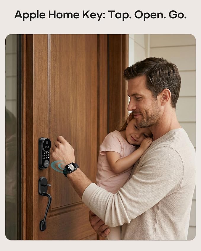 Smart Lock AH1, SMONET Fingerprint Keyless Entry Door Lock with Apple Home Key, WiFi Front Door Deadbolt Touchscreen Keypad with App Remote Control Supports Apple HomeKit, Alexa, Google Assistant