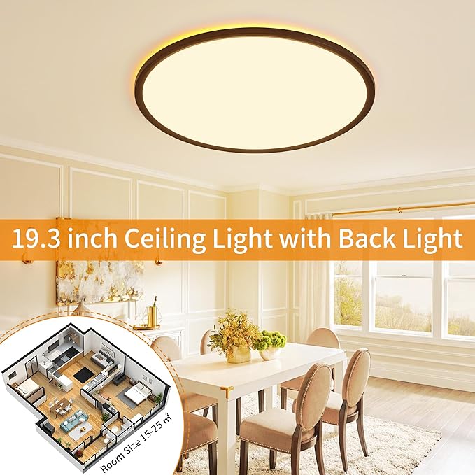 Flush Mount Ceiling Light with Night Light, 19in LED Ceiling Lights with Remote Control, 1800K Nightlights & 3000-6500K Dimmable Lamp Fixture, 45W 4500LM Low Profile for Bedroom, Black