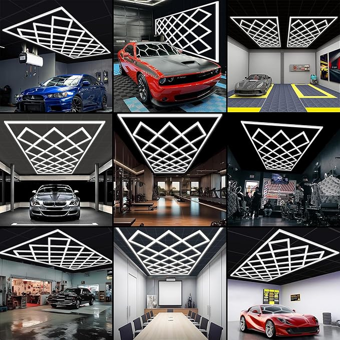 Large Hexagon Garage Lights 23 Hex Ultra-Bright Led Lights New Updated Diamond Commercial Lighting for Garage Car Detailing Barber Shop Gym Warehouses Basement.