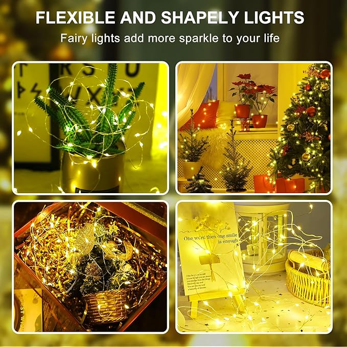Aogist 12 Pack Fairy Lights 3 Modes 7ft 20 LED Waterproof,Battery Operated Silver Wire Firefly Starry Moon Mini String Lights for Mason Jars Christmas DIY Crafts Wedding Party Bedroom,Yellow