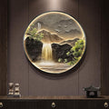 Troartos LED Mountain Waterfall Wall Art for Living Room, Framed Modern Lighted Landscape Artwork for Walls, Remote Control Lamp Green Nature Wall Decor for Bedroom, Hallway, Office, 30x30 Inch