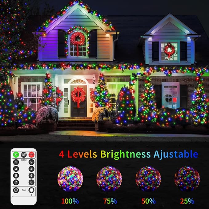 403 FT 1200 LED Christmas Fairy Lights Plug in Xmas Lights Outdoor Decorations Waterproof String Lights with Timer 8 Modes Memory Twinkle Lights for Holiday Wedding Party Garden-Multicolored