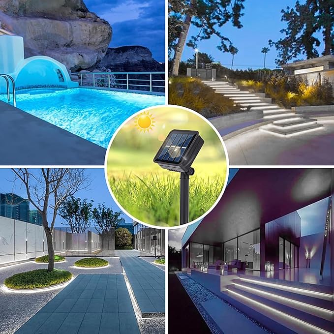 Solar LED Strip Lights Outdoor Waterproof Solar Powered Rope Light 19.6FT 180 LED 6000K White Cuttable Tape Lighting for Outside, Pool, Stair, Sign (Upgraded Version)