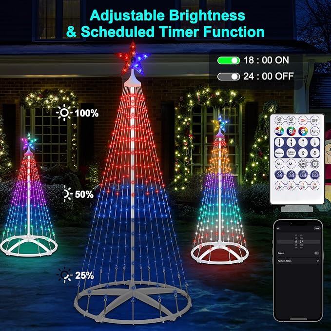 3 Pack Smart Christmas Cone Tree Lights App Controlled, 4FT 5FT 6FT RGB Color Changing Christmas Trees Music Sync, Goup Control, Magical Xmas Tree Lightshow for Yard Indoor Outdoor Christmas Decor