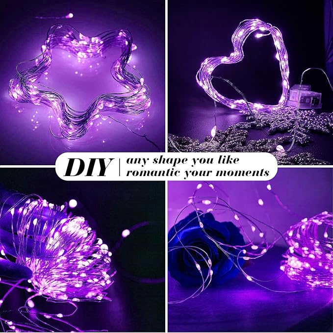 ZGWJ 6 Pack Fairy Lights Battery Operated with Remote, 7ft 20 LED Mini Fairy String Lights with Timer 8 Lighting Modes Waterproof for Halloween Christmas Tree DIY, Parties, Bedroom Decorations Purple