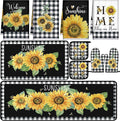 Fourluoo 10 Pcs Sunflower Kitchen Decor 4 White and Black Buffalo Plaid Kitchen Towels 2 Buffalo Check Pot Holders 2 Rustic Sunflower Oven Mitts 2 Yellow Rugs for Cooking Baking Mom Housewarming Gift