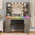 Vanity Desk with Mirror and Lights, Makeup Vanity with Mirror and LED Lights & Power Outlet, 3 Drawers and Cabinets, 3 Lighting Modes Dressing Table Set for Girls Women Bedroom,Grey