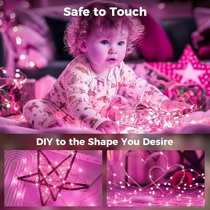 btfarm Fairy Lights Plug in with Remote, 33FT 100 LED Outdoor Twinkle Lights Waterproof with Timer, 8 Modes Indoor String Lights for Bedroom Patio Garden Wedding Christmas Decoration, Pink