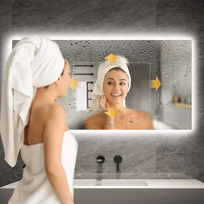 BYECOLD Smart Bathroom Mirror with Bluetooth Wi-Fi Enabled Weather Display, 48”X 24” Fog Free, LED Light Vanity Mirror Backlit Frameless Lighted Touch Sensor Makeup for Wall - Horizontally Hang Only