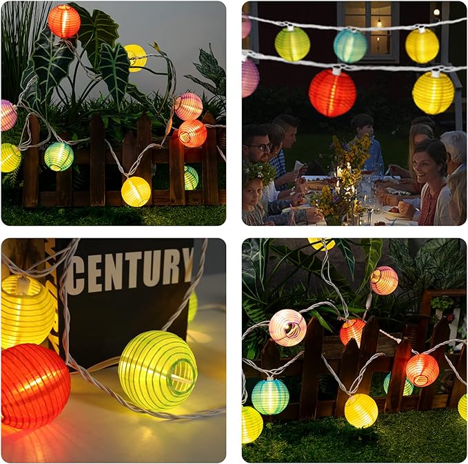 Vigdur Multicolor Lantern String Lights, Nylon Hanging Lantern String Lights Plug in Connectable, Waterproof Indoor Outdoor Lights for Patio Wedding Party Bedroom, 9.84FT