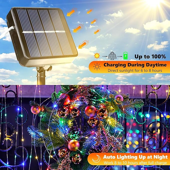 Lomotech Solar String Lights Outdoor - 2 Pack Total 66ft 200LED Solar Fairy Lights Waterproof 8 Modes Twinkle Lights for Outdoor, Patio, Garden, Yard, Party, Wedding, Tree Decoration (Multicolor)