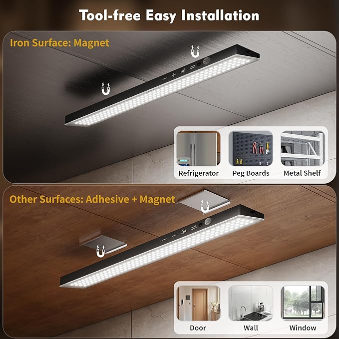 3Pack Touch Control Under Cabinet Lighting, 160LED Super Bright, 4000mAh Long-Lasting, Magnetic Rechargeable Motion Sensor Under Counter Lights for Kitchen, Closet, Remote, Dimmable, 3CCT丨Black