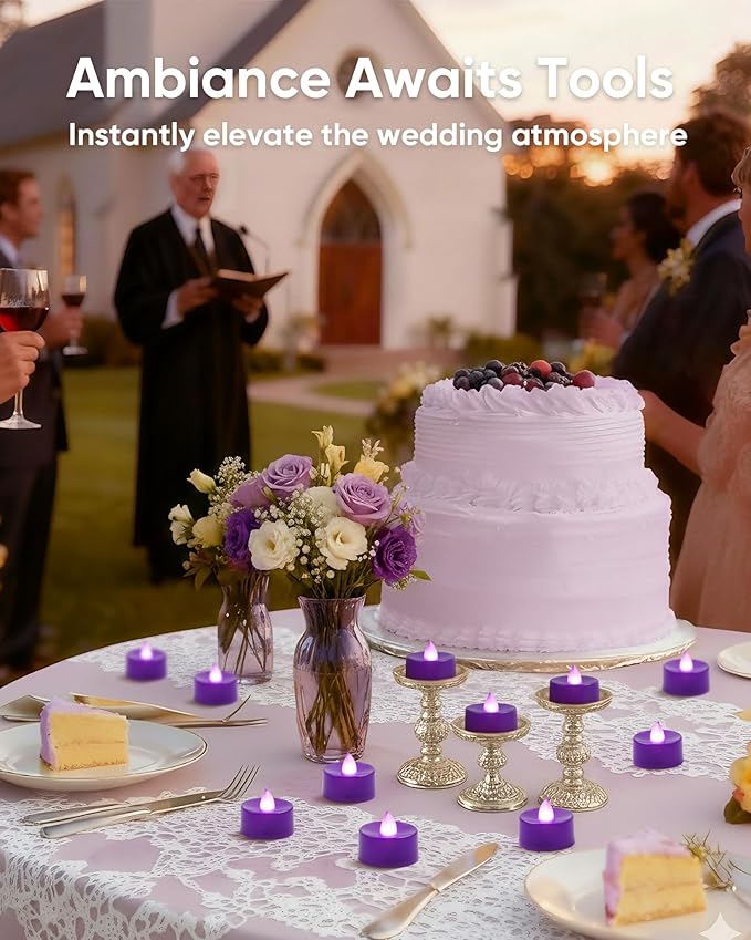 Amagic 30 Pcs Purple Flickering Flameless Tea Lights Battery Operated, 200+ Hours Long Lasting Colored Candles for Wedding, Table Centerpiece, Home Decor, Party, Halloween, Christmas, Proposal