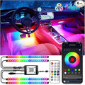 Car LED USB Interior Strip Lights with RF Remote Control, Dream RGB Color Car Ambient Lighting APP Control, Multicolor Footwell Under Dash Chasing Inside Light Kits for Cars ATV Truck, DC12V