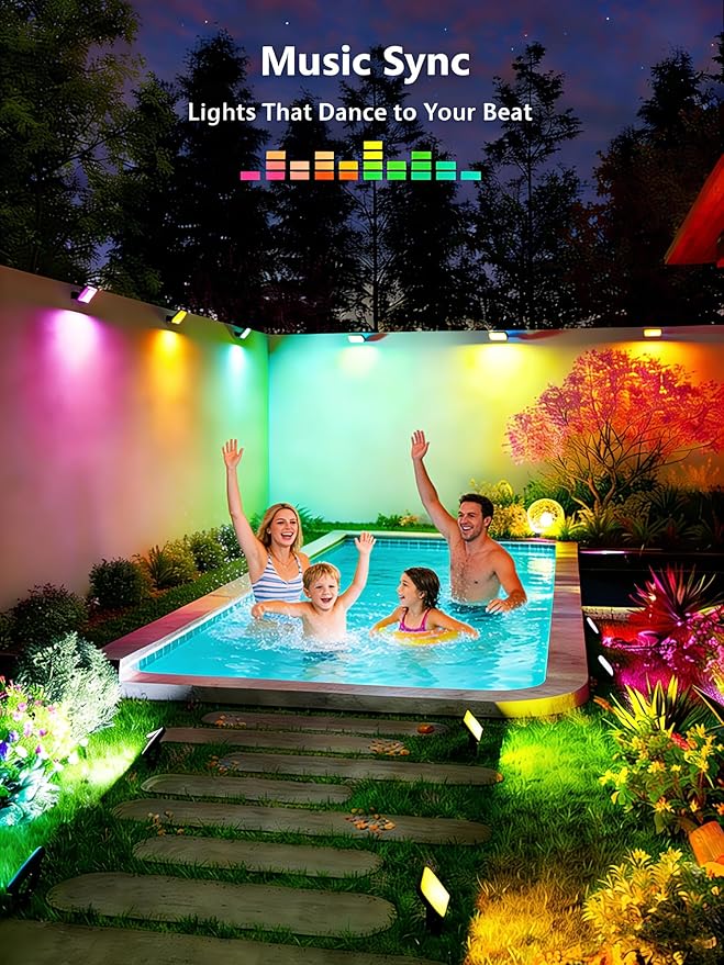 BrizLabs Smart Flood Lights Outdoor, 6 Pack RGBCW Wired Landscape Lights, APP & Voice Control Color Changing LED Floodlights, IP65 Waterproof Pathway Lighting for Independence Day Garden Yard House