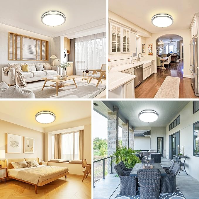 libtit 10Inch Flush Mount Ceiling Lights, 18W Dimmable LED Ceiling Light 3000K-6500K Adjustable, Brushed Nickel Light Fixture for Closet Kitchen Hallway Bathroom-2 Pack