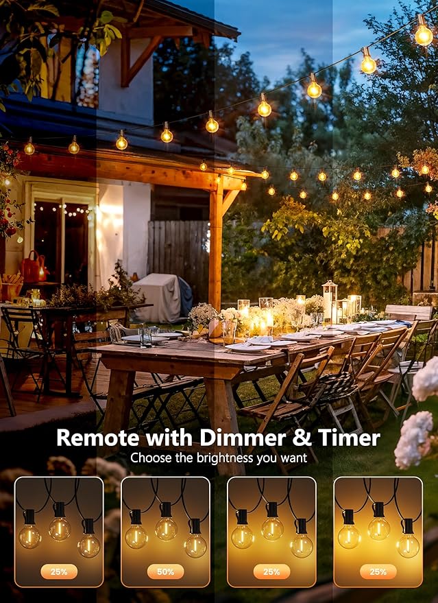 Brightown Outdoor String Lights, 74FT Shatterproof LED Patio Lights with 22 Dimmable Plastic G40 Bulbs, 2700K Waterproof Connectable Hanging String for Backyard, Cafe, Porch, Deck, Home Decor