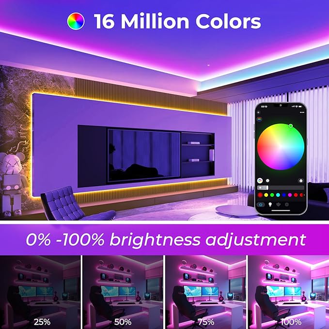 Sumaote RGB COB LED Strip Light 32.8ft, 5760 LEDs,10mm Width 24V Smart Flexible Tape Light APP&Remote Control, Color Changing LED Strip Lights for Room, TV Backlight