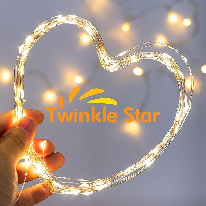 Twinkle Star 33ft LED Fairy Lights - Warm White, Battery Operated, 2 Pack