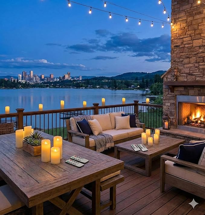 Enido Flameless Candles Led Candles Pack of 12 Battery Candles (D2.15'' x H4''5''6'') Waterproof Outdoor Indoor Candles with 10-Key Remotes and Cycling 24 Hours Timer (Plastic)