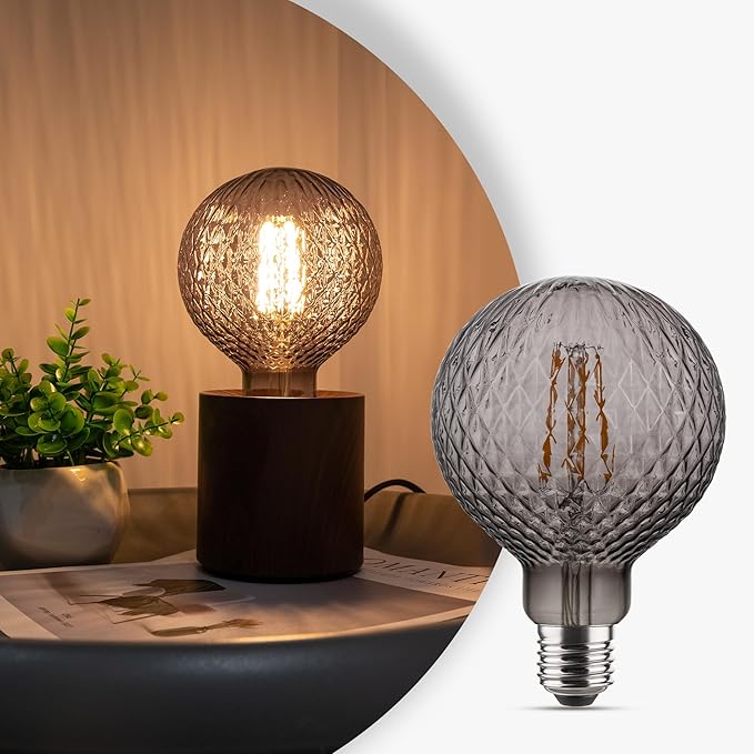 Vintage Edison LED Bulbs, Dimmable 4W Globe G125, 2200K Warm White Ambient Mood Lighting for Decoration, Squirrel Cage Filament, Smok Diamond Figure Glass LED Light Bulbs, E26 Base