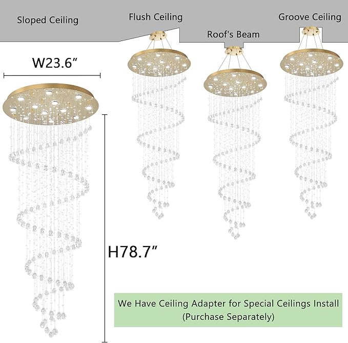 LED High Ceiling Chandelier Crystal Chandeliers Light Fixtures with Dimmable Light Bulbs Gold Living Room Foyer Chandelier Modern Pendants Lights for Entryway Staircase Gold