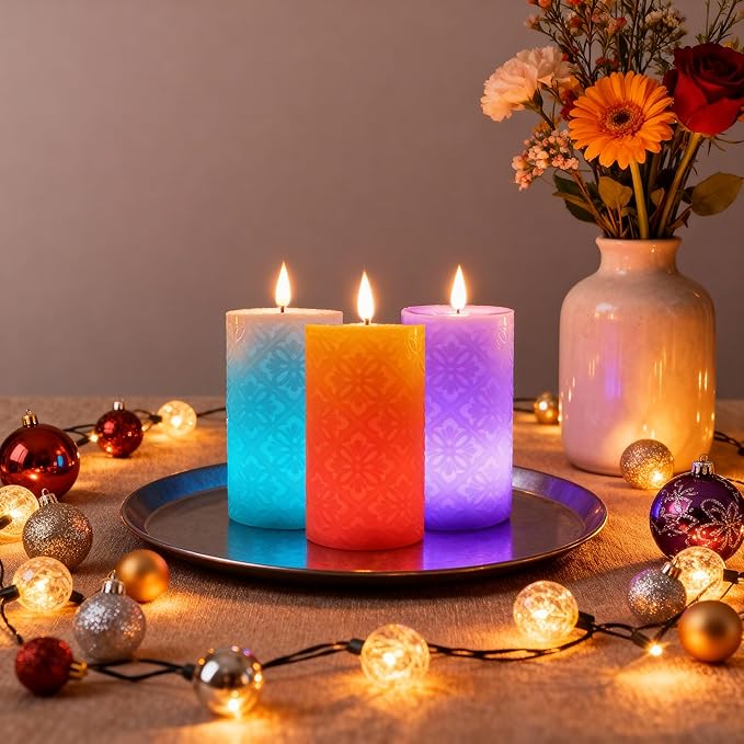 NICEME LED Color Changing Candle with Remote Timer 6” Electric Multi Colored Flameless Candle Battery Operated Round Ivory Flickering Pillar Votive Candle for Halloween Christmas Wedding Party Decor